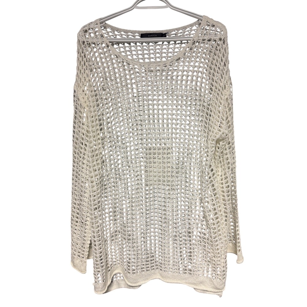 Zesica Women's Crocheted Sweater Ivory Indie Boho Festival Size Large NWOT